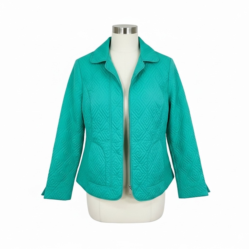 RQT Womens Teal Quilted Diamond Pattern Zip‎ Up Jacket Size M
